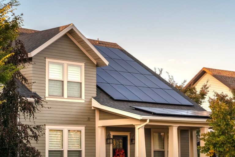 Green technology and solar panels on a modern home
