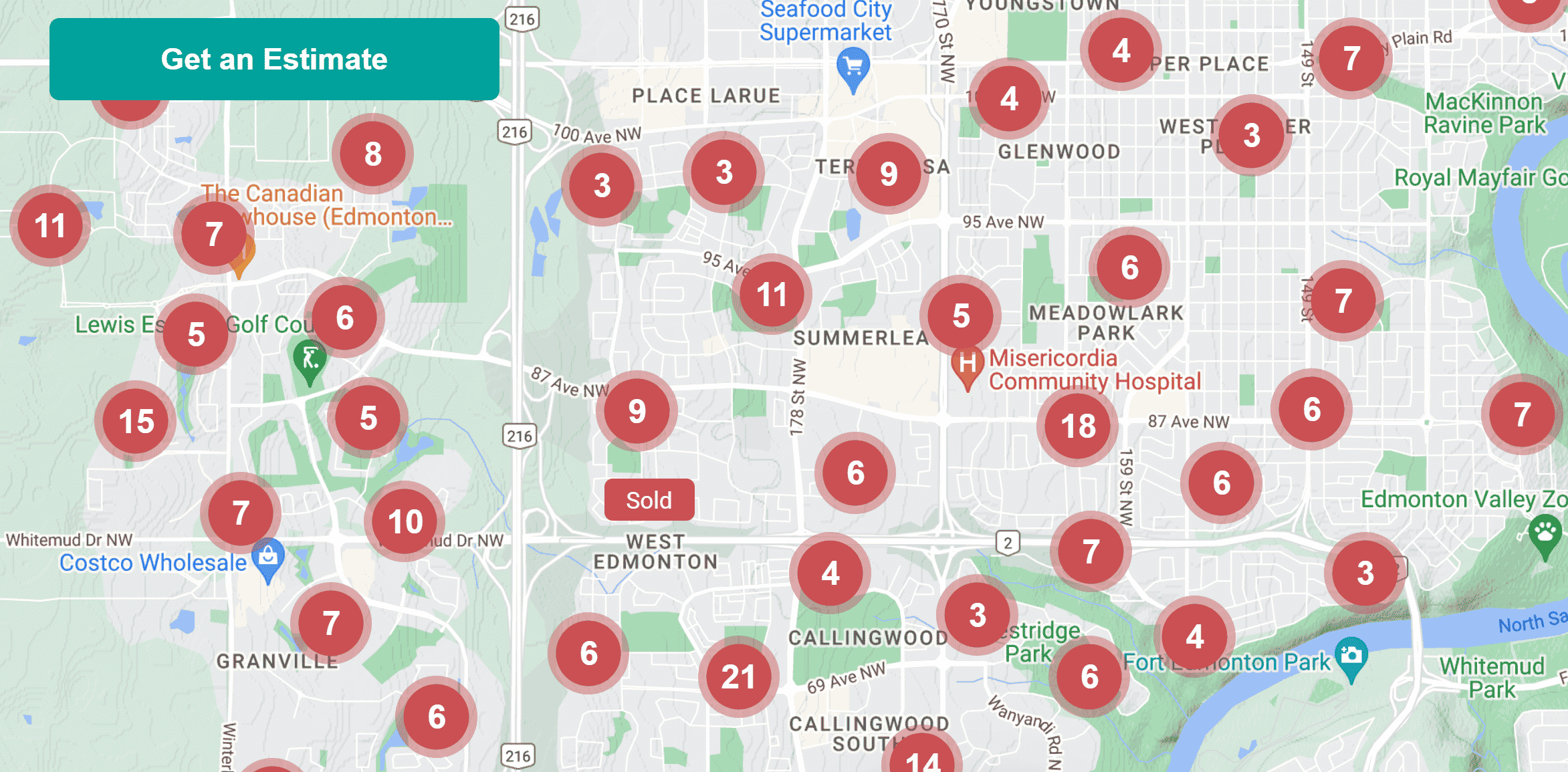 Chart of recently sold homes